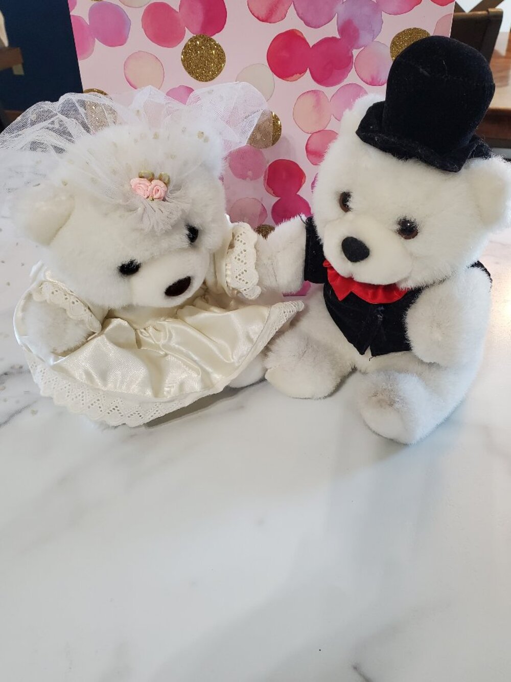 90's Wedding Bride & Groom Bears Plush Holding Hands